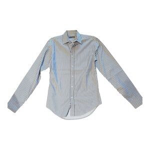 Zara Men's Blue and White Striped Dress Shirt